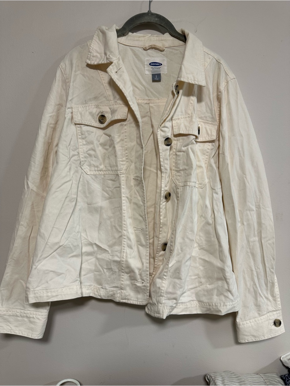 Old Navy Women's Cream Button-Up Denim Jacket